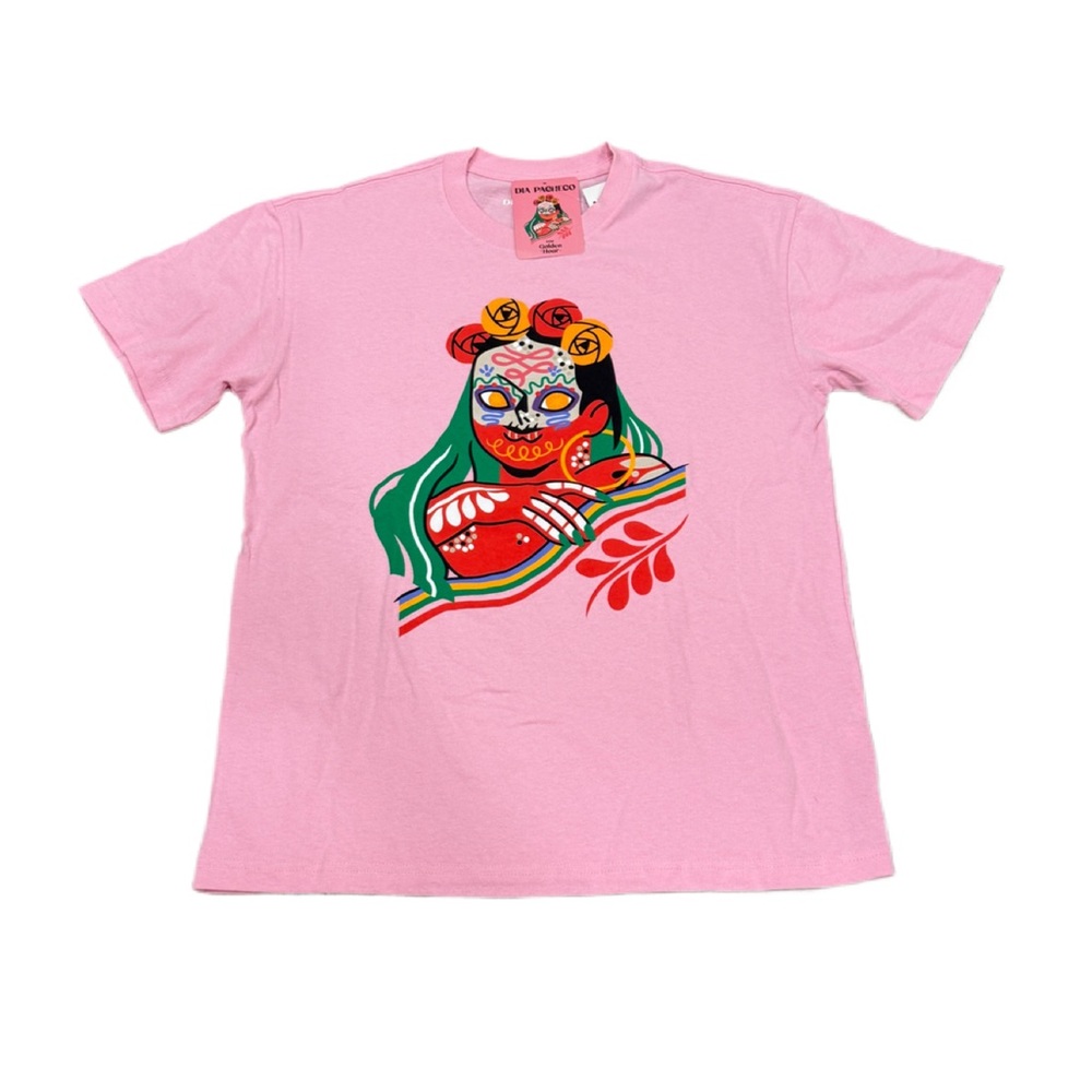 Urban Outfitters NWT Dia Pacheco Golden Hour Pink Graphic Tee M Day of the Dead